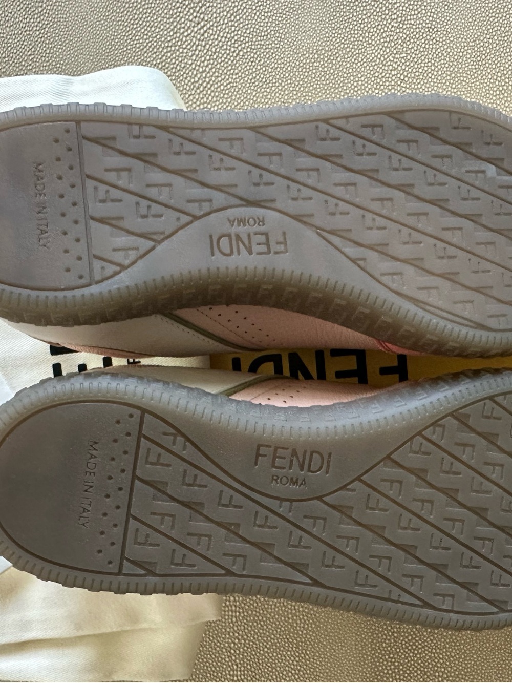 Fendi Pink & Beige Leather Suede Low-Top Sneakers - Picture 5 of 8